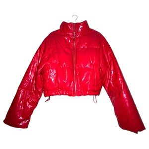 Bright red cropped Puffer jacket